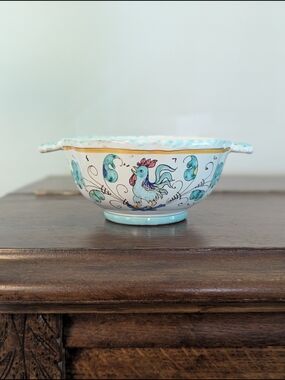 The Walter Hatches Italian Majolica Rooster Bowl - Hand Painted Italy